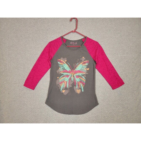 Mudd 3/4 Sleeve Raglan T-shirt Girls 16 Colorful Butterfly Rhinestone Print - Picture 1 of 8